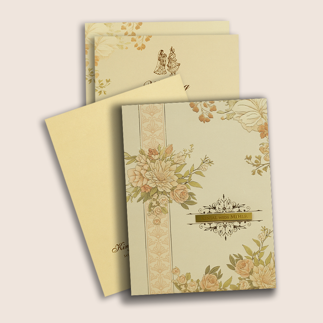 Cream Embossed Floral Invitation Card - KPR09730