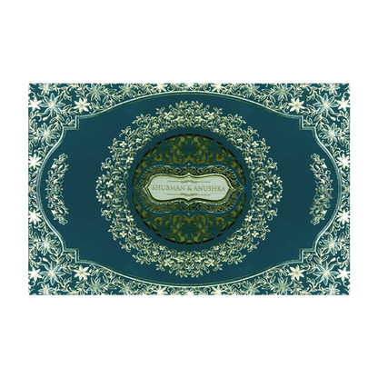 Blue Padded Embossed Floral Cutout Wedding Invitation Card-KRB09802