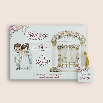 White Slide Modern Bride Groom Wedding Card - KNKSP760