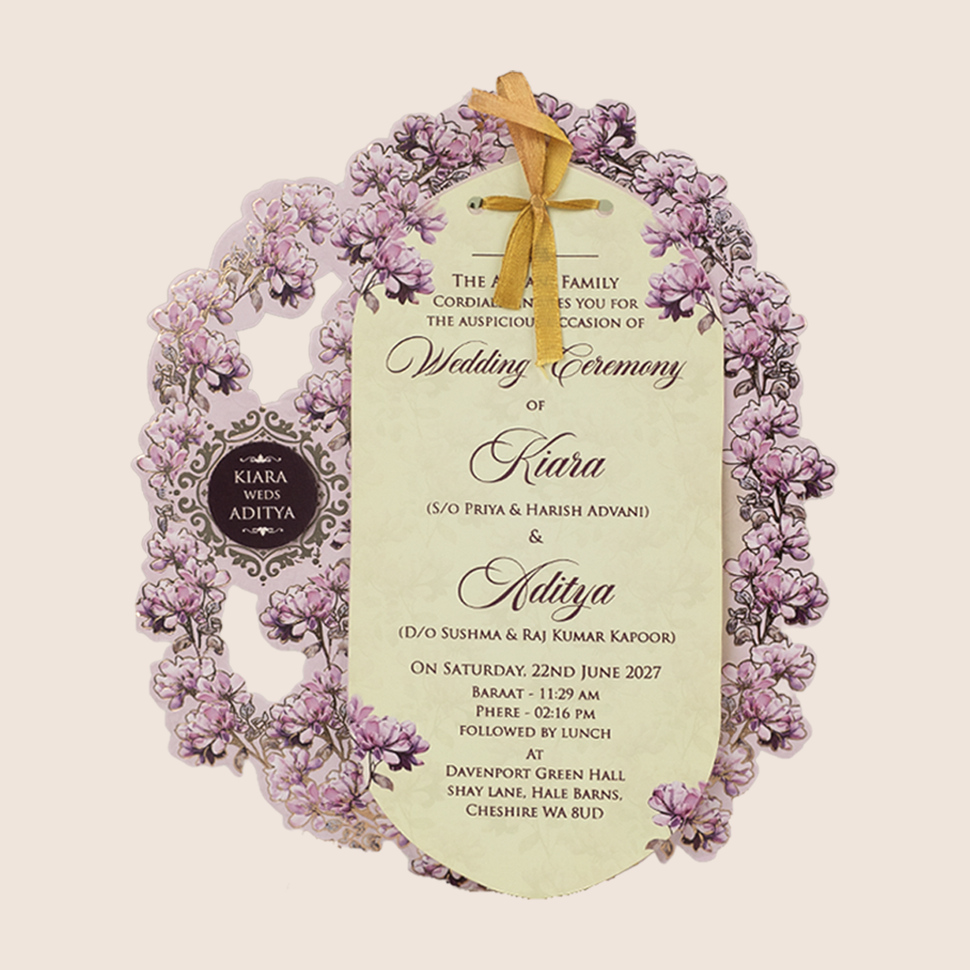 Lavender Floral Laser Cut Marriage Card - KFR17230