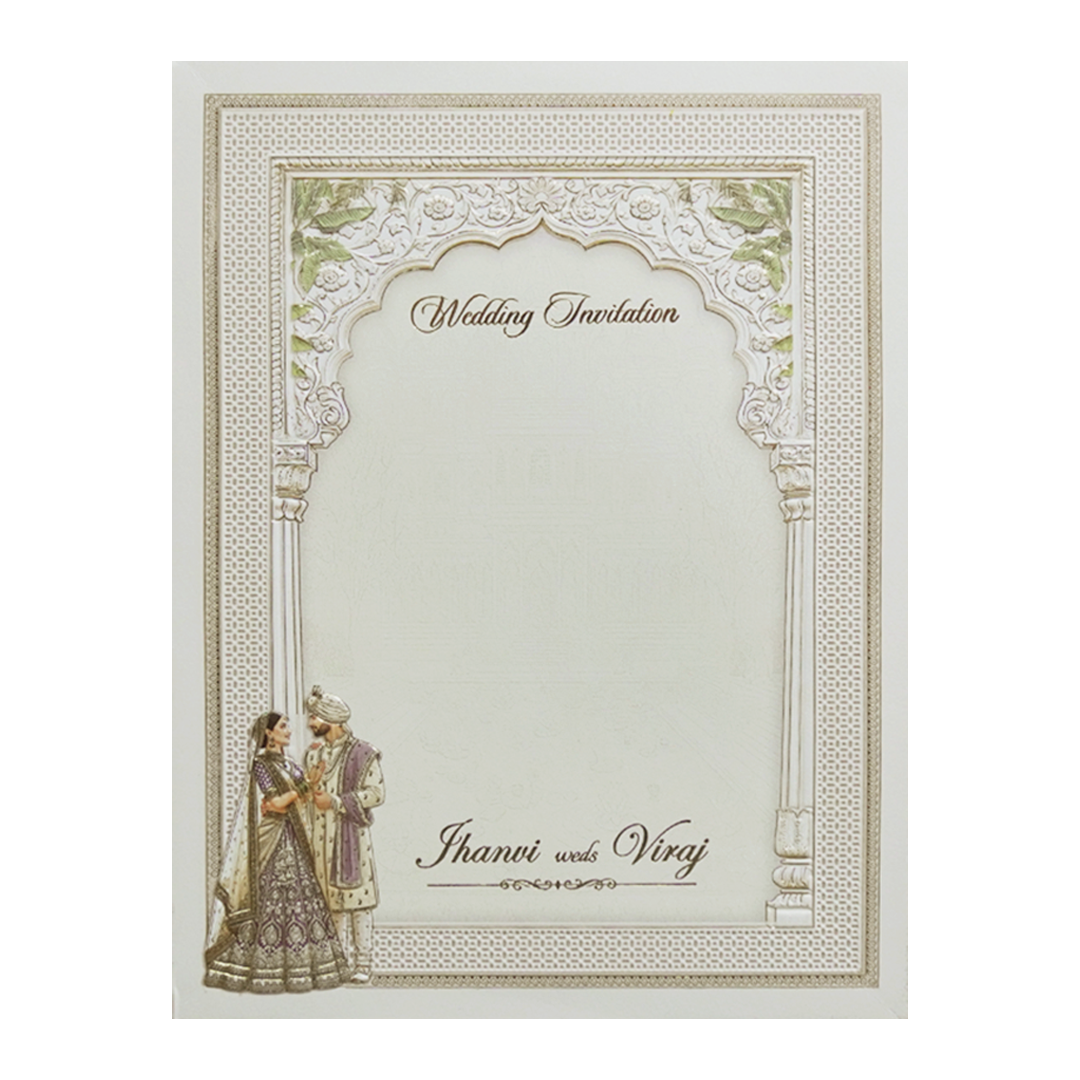 Cream Padded Laser Cut Heritage Couple Wedding Card-KMMEX8170