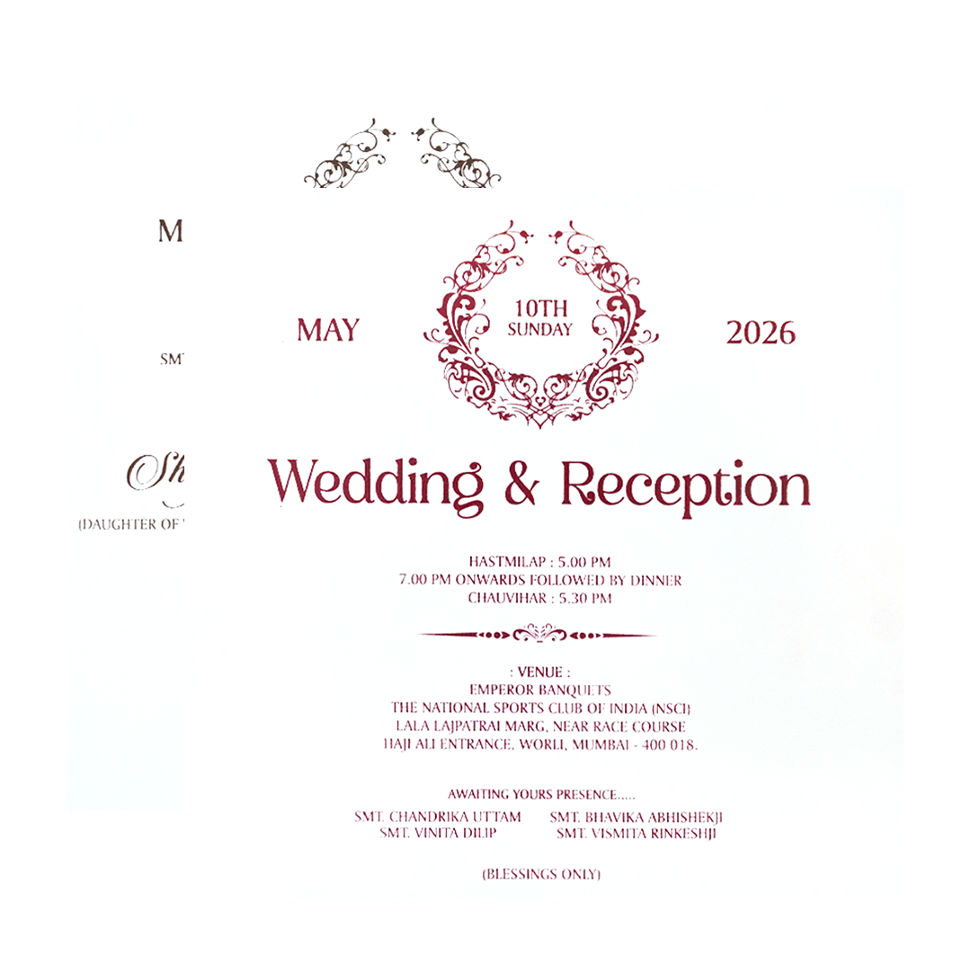 White Gold Floral Embossed Wedding Invitation Card-KPR06570