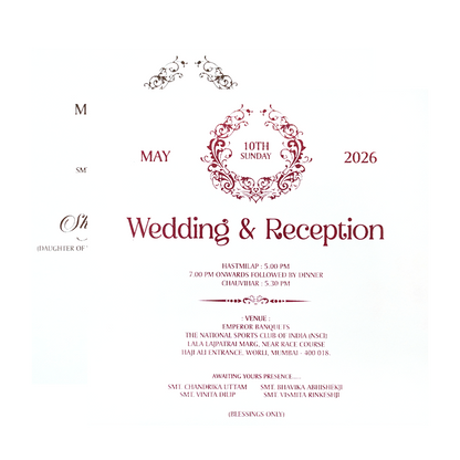 White Gold Floral Embossed Wedding Invitation Card-KPR06570
