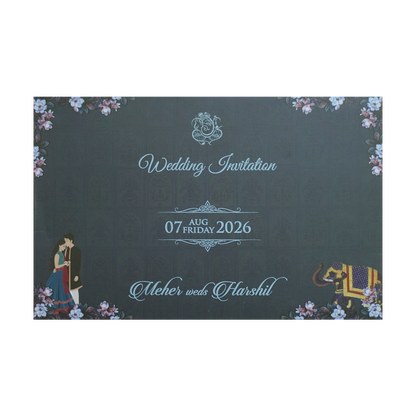 Navy Blue Padded Royal Curtain Wedding Invitation - KVN07440