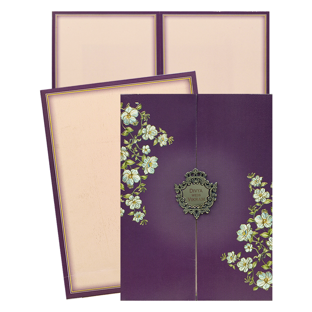 Purple Floral Door Style Wedding Card - KNKC4095