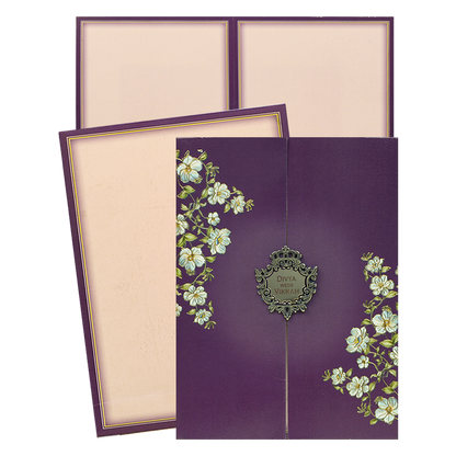 Purple Floral Door Style Wedding Card - KNKC4095