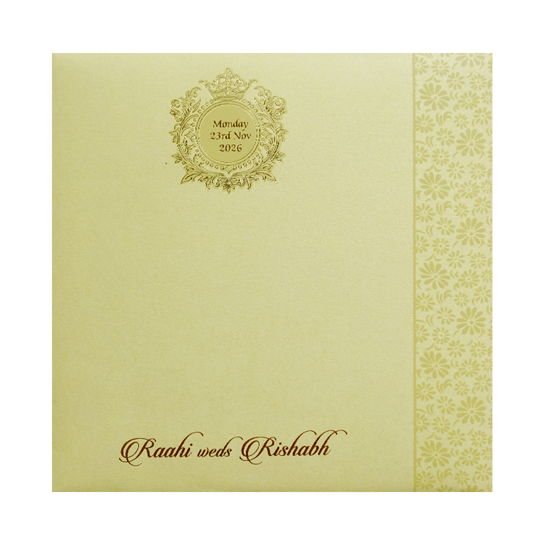 Light Yellow Floral Door Style Wedding Card-KPR06060