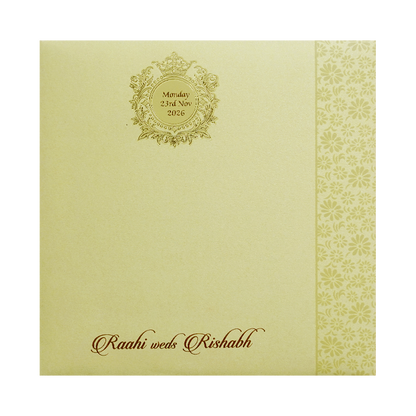 Light Yellow Floral Door Style Wedding Card-KPR06060