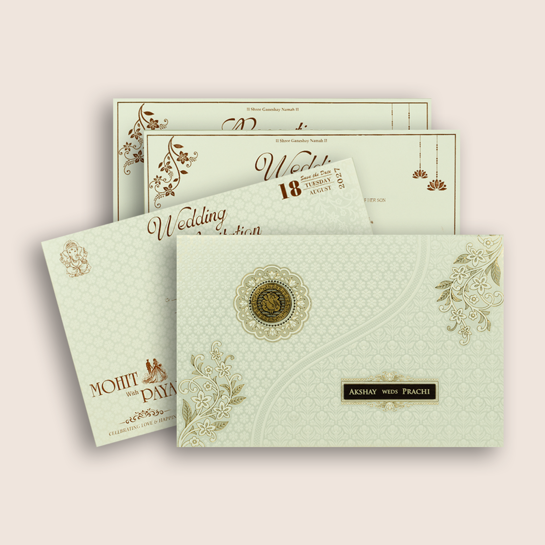 White Embossed Floral Padded Marriage Card - KSH27230