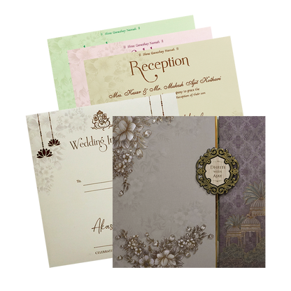 Grey Gold Floral Padded Wedding Card - KSH72980