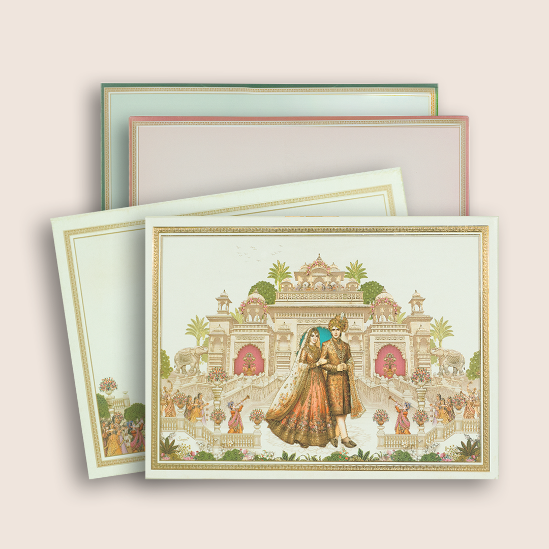 White Padded Bride Groom Wedding Card - KAA05490