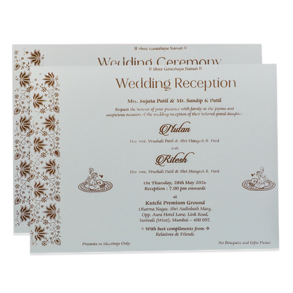 White Floral Embossed Padded  Wedding Invitation - KRE28590
