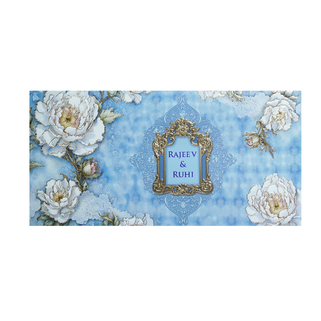 Sky Blue Floral Wedding Invitation Card-KPR06550