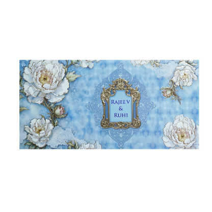 Sky Blue Floral Wedding Invitation Card-KPR06550