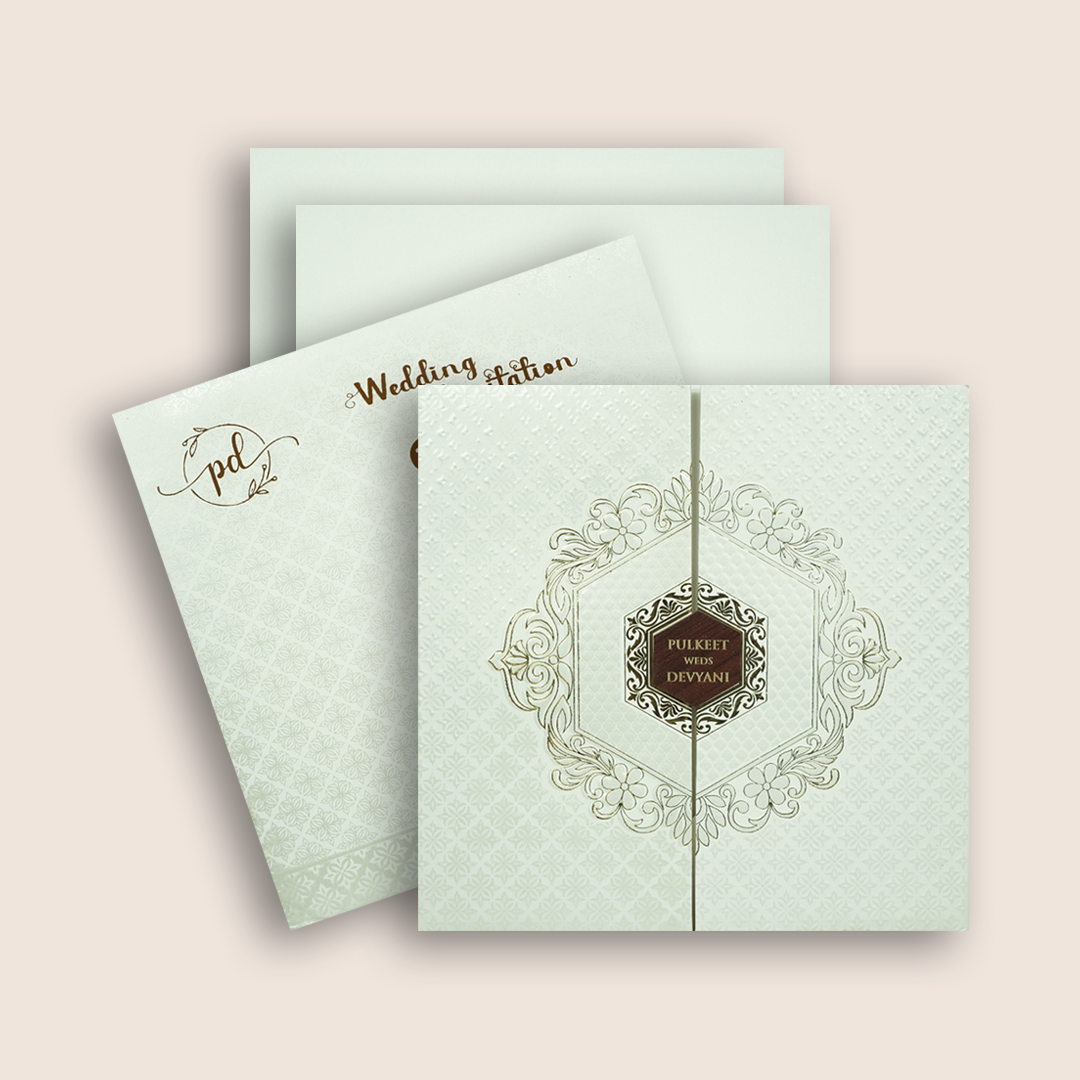 White Embossed Floral Door Style Padded Marriage Card - KJTS1857