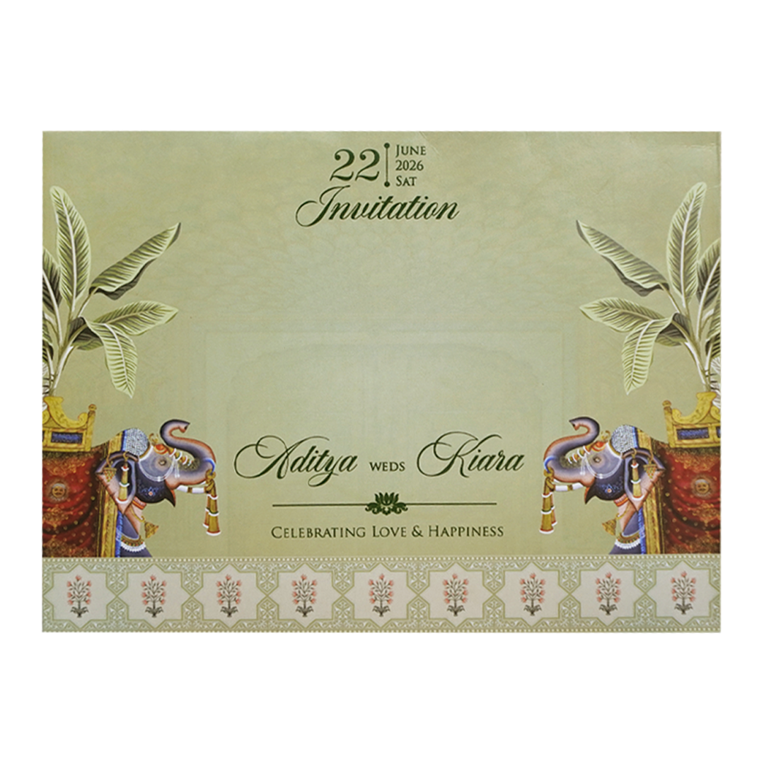 Green Arch Elephant Theme Wedding Card-KFR16070