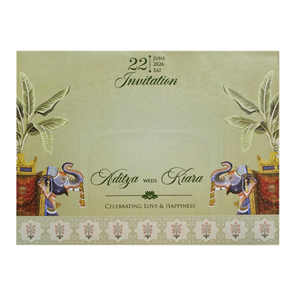 Green Arch Elephant Theme Wedding Card-KFR16070