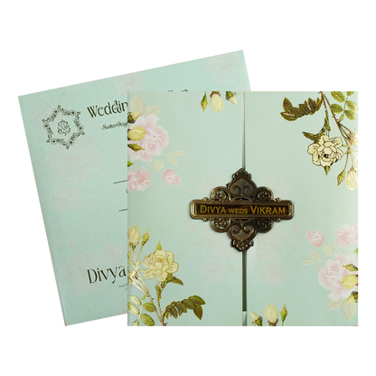 Mint Green Floral Door Wedding Card-KNSN6704G