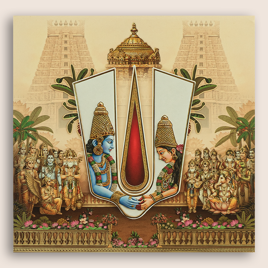 Cream Lord Balaji Padmavathi Padded Invitation Card - KRE29010