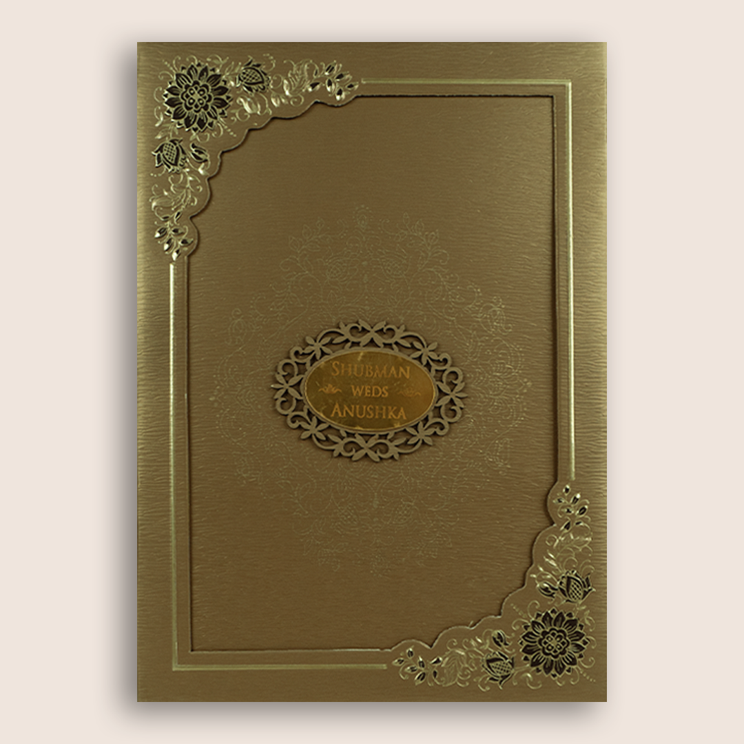 Gold Floral Laser Cut Padded Invitation Card - KRB09670