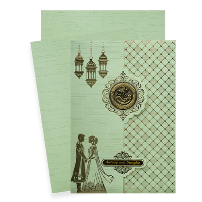 Green Floral Bride Groom Wedding Card-KNT2702GN