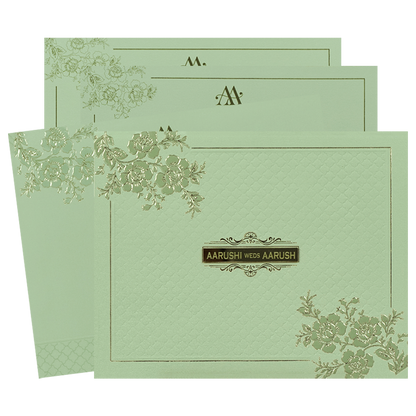 Sage Green Floral Textured Wedding Card-KSI64740