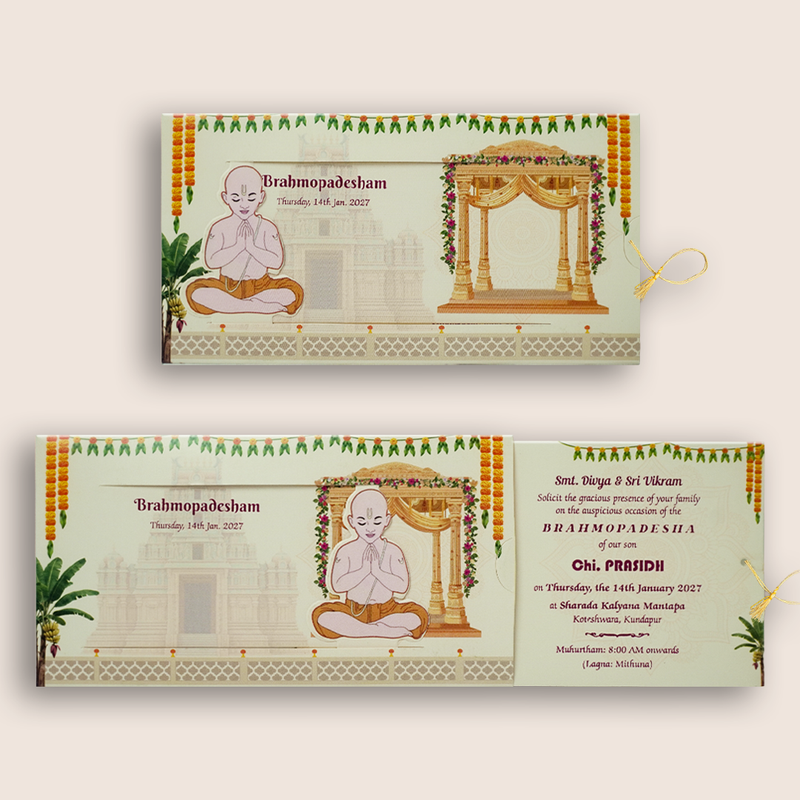 Cream Brahmopadesham Invitation Card-KNKRL120