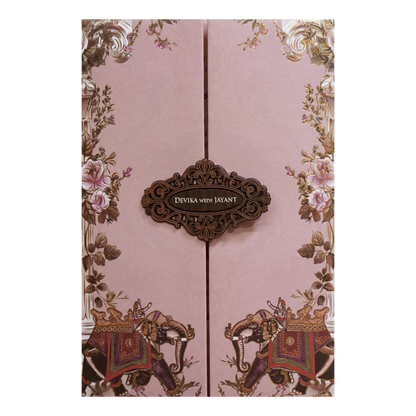 Pink Floral Royal Elephant Padded Wedding Card - KVN07430