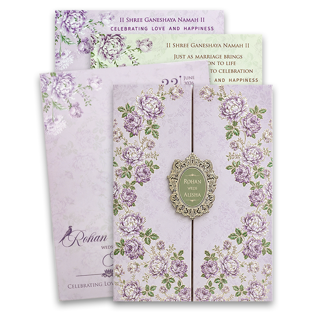 Lavender Floral Door Style Wedding Card - KFR15340