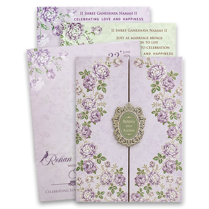 Lavender Floral Door Style Wedding Card - KFR15340