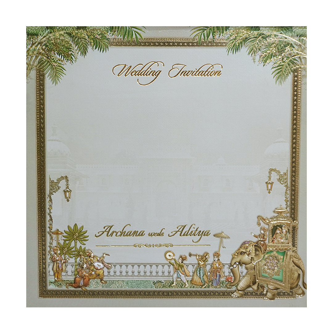 Grey Laser Cut Floral Padded Wedding Card-KMMEX8040