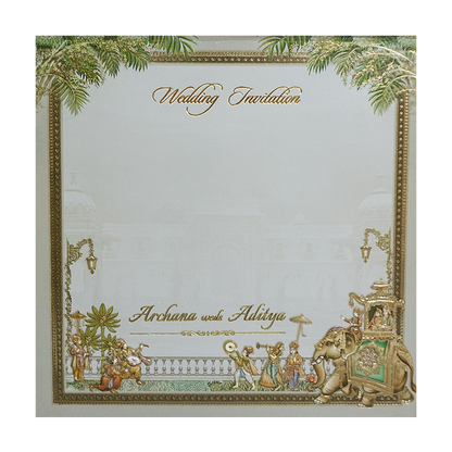 Grey Laser Cut Floral Padded Wedding Card-KMMEX8040