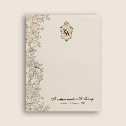 White Embossed Floral Padded Invitation Card - KPR010230