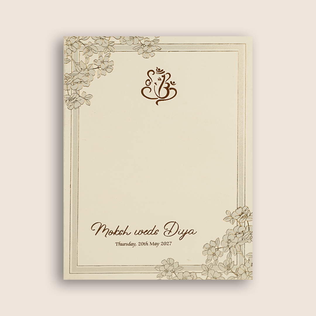 Beige Embossed Floral Padded Wedding Card - KPR010170