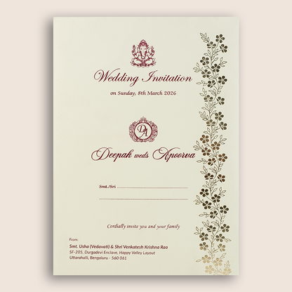 White Gold Floral Single Sheet Invitation Card - KNPD1504