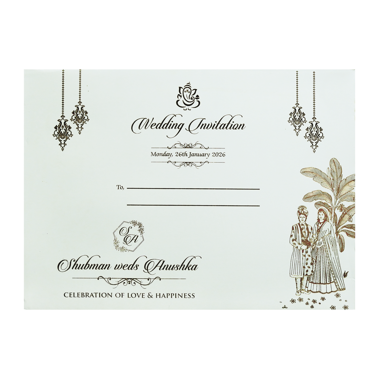 Ivory Padded Wedding Invitation Card with Embossed Floral Design-KRB09771