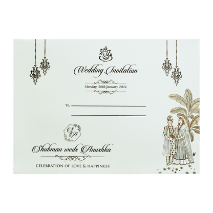 Ivory Padded Wedding Invitation Card with Embossed Floral Design-KRB09771