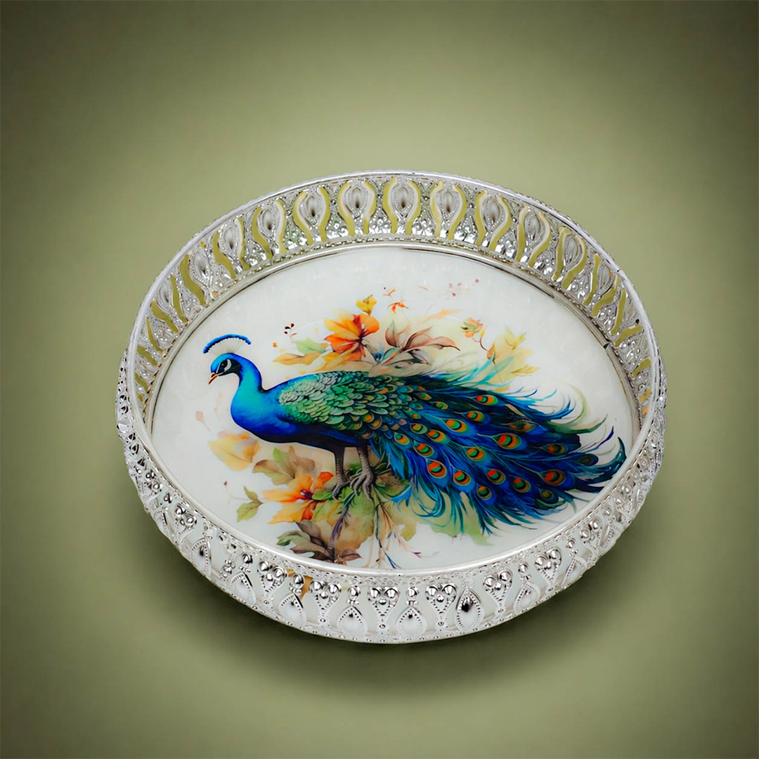 Silver Royal Peacock Decorative Tray-GDS0090