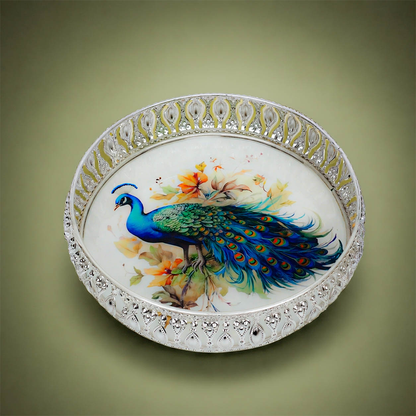 Silver Royal Peacock Decorative Tray-GDS0090