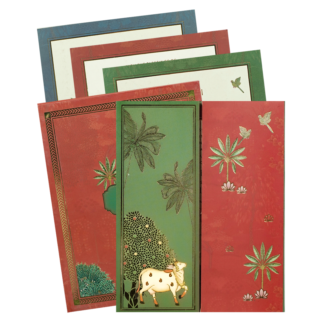 Green Red Cow Palm Padded Wedding Card-KBM05160