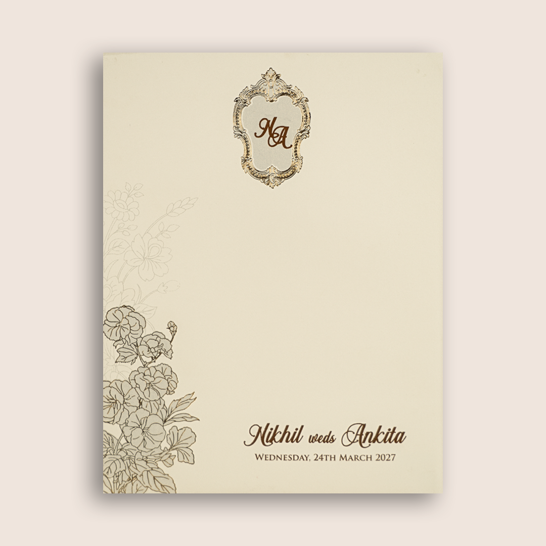 White Grey Floral Embossed Padded Invitation Card - KPR010200