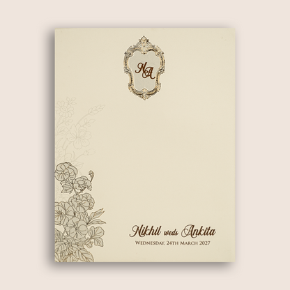 White Grey Floral Embossed Padded Invitation Card - KPR010200