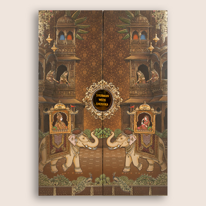 Brown Bride Groom Padded Door Style Wedding Card - KRB10710