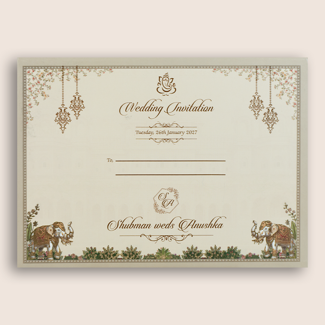 Wine Royal Elephant Laser Cut Padded Wedding Card - KRB10680