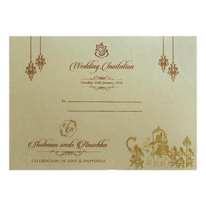 Royal Beige Embossed Gold Foil Wedding Invitation Card-KRB09780