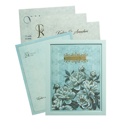 Blue Floral Luxury Wedding Invitation Card-KPR24750