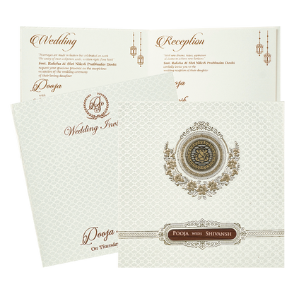 White Ganesha Floral Wedding Card-KRE27700
