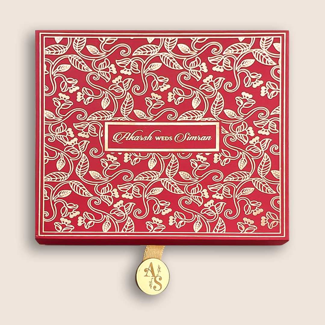 Maroon Premium Floral Luxury Invitation Box - KNLW202557