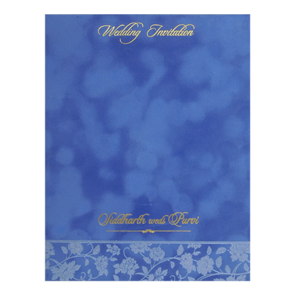Blue Silver Floral Monogram Double Door Wedding Card - KMMWD1114