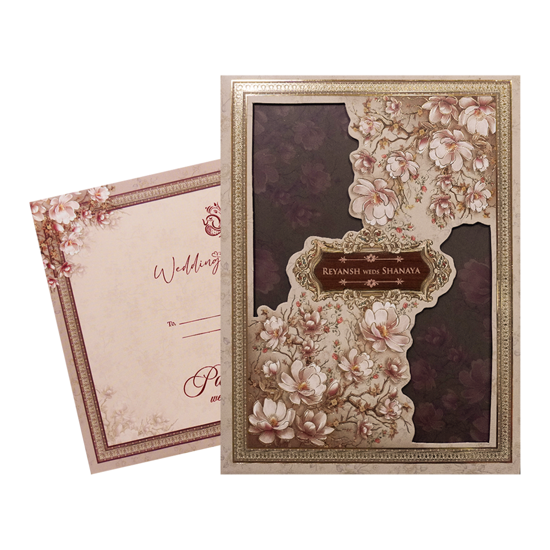 Pink Floral Padded Wedding Card-KSH72490